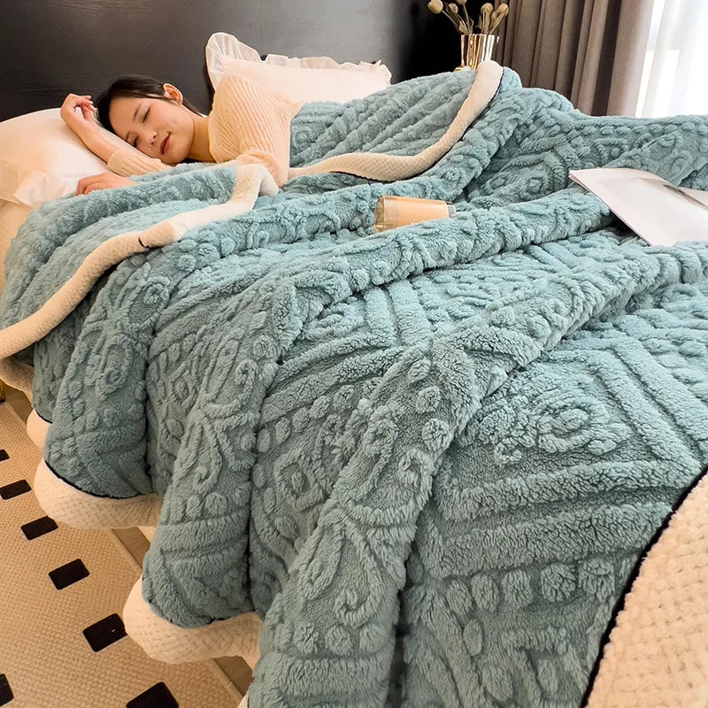 DecorBites™ Coral Fleece Warm Blanket: Cozy Thicken Winter Bed Blanket