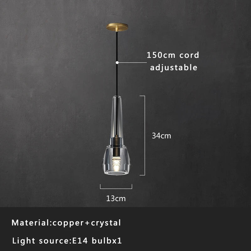 DecorBites™ Crystal Copper Pendant Lights Gold Home Decor Glass Hanging Lamp