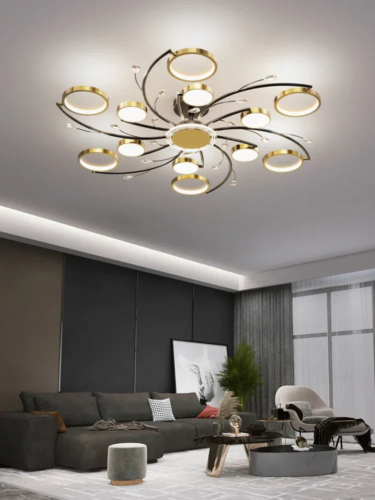 ثريا ليد ألمنيوم ذهبية من DecorBites™ مع كريستال K9، مصابيح معلقة فاخرة لديكور المنزل