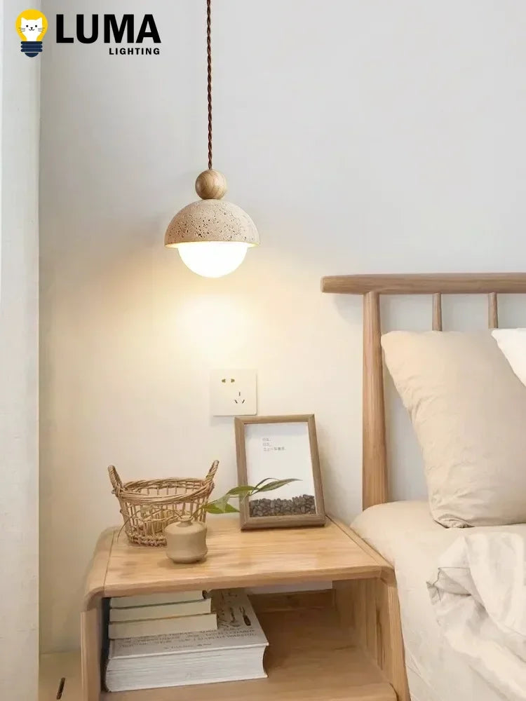 Japanese Wabi-Sabi Yellow Travertine Pendant Light
