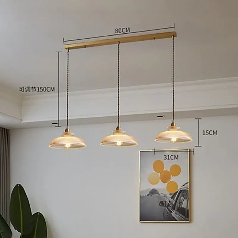 Japanese Brass Semi-Circle Glass Pendant Light