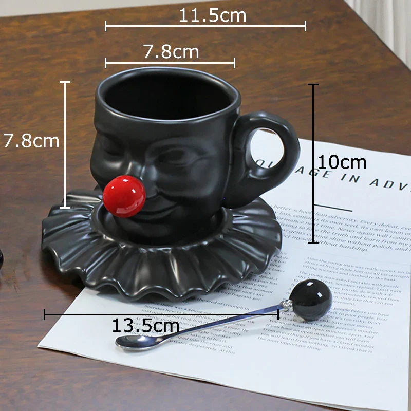 DecorBites™ Joker Head Cup & Saucer Porcelain Coffee Mug Set - Clown Character Tea Teacup