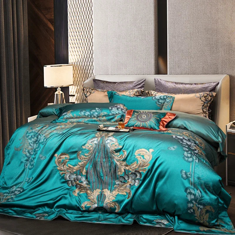 DecorBites™ 1200TC Jacquard Bedding Set: Queen King Size Linens, Comforter Cover, Sheet, Pillowcase