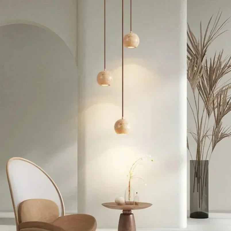 DecorBites™ مصباح معلق أنيق من حجر الترافرتين بتصميم وابي سابي لطاولات الطعام وجزر المطبخ