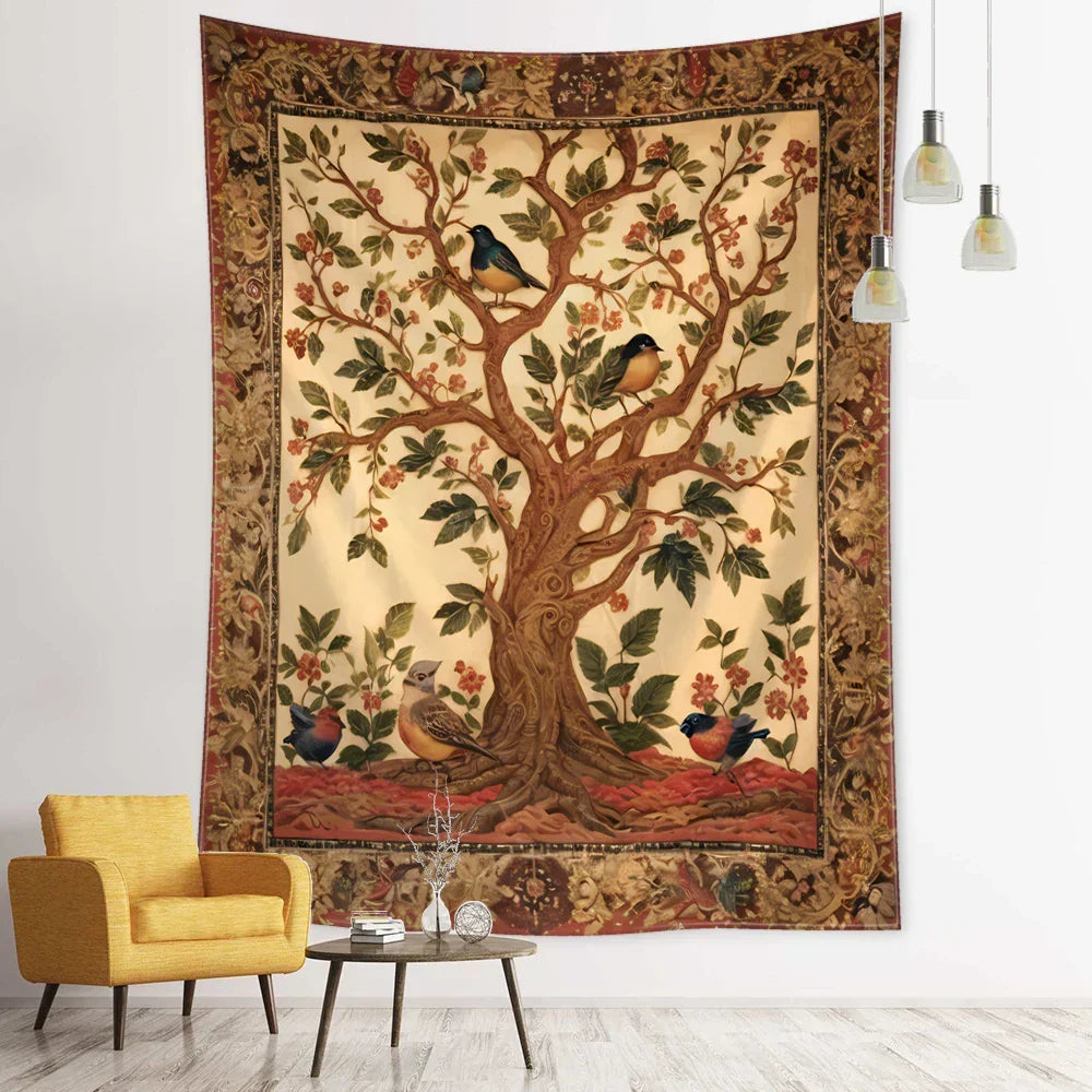 DecorBites™ Flying Bird Tree of Life Tapestry Wall Hanging: Bohemian Abstract Hippie Decor