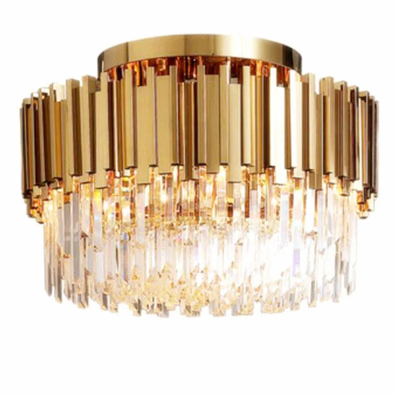 مصباح سقف LED دائري كريستالي ذهبي من DecorBites™ لغرفة المعيشة العصرية