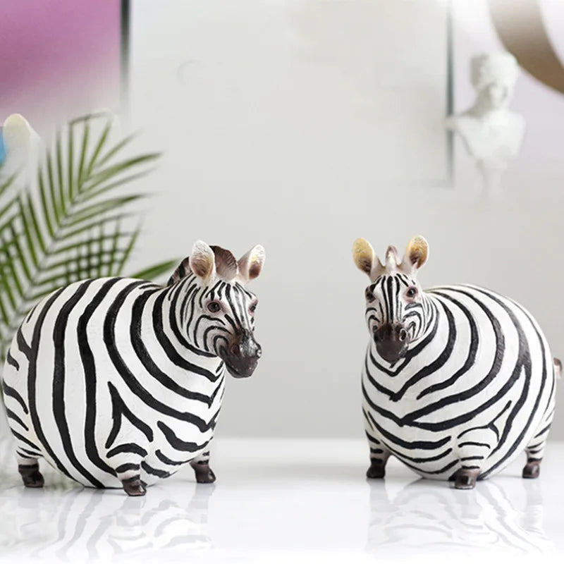 DecorBites™ Cute Fat Zebra Resin Animal Figurine Sculpture Desktop Art Decoration