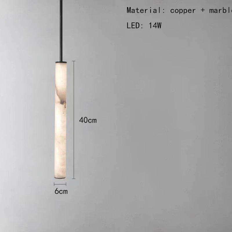 Cylindrical Marble Pendant Light in Black Brass