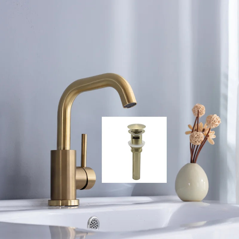 DecorBites™ Brushed Gold Basin Faucet Single Handle Deck Mounted Cold Hot Mixer Tap