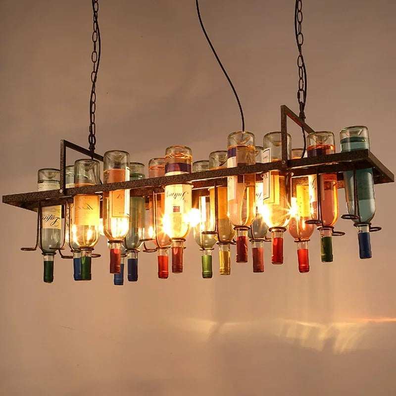 ثريا زجاجات النبيذ المعدنية الصناعية من DecorBites™ لديكور LED للمقهى والبار