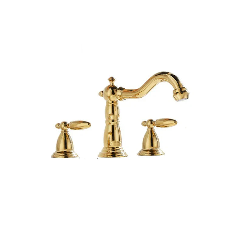 DecorBites™ Gold Brass Widespread Bathroom Faucet - خلاطات حوض حمام واسعة الانتشار من النحاس الذهبي - 3 فتحات للحوض العتيق