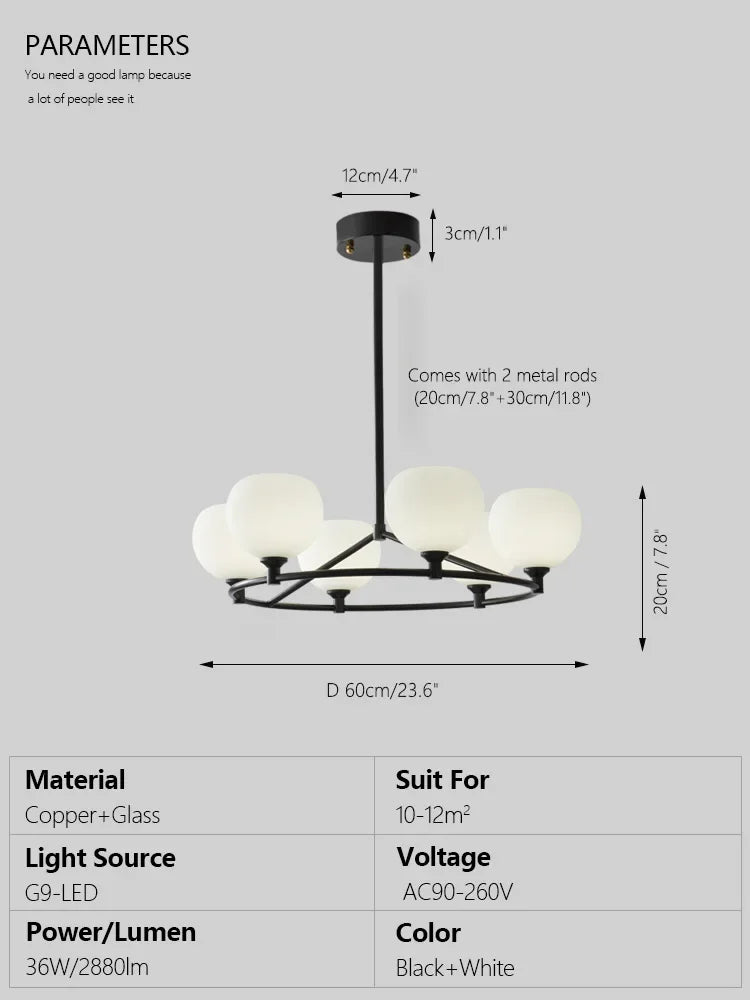 DecorBites™ Glass Lampshade Chandelier Copper Hanging Lights Dining Room Bedroom Decor