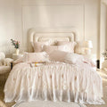 DecorBites™ French Lace Ruffles Princess Wedding Bedding Set - 4Pcs 1000TC Cotton - Duvet, Sheet, Pillowcases