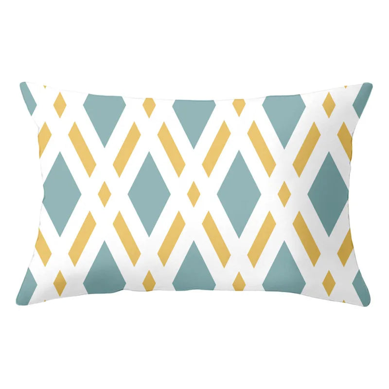 DecorBites™ Geometric Striped Curved Rectangle Pillowcase - Yellow Blue Sofa Throw Pillows