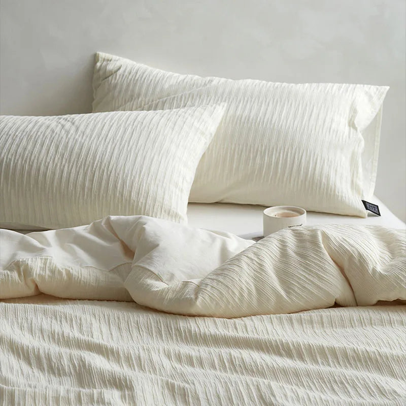 DecorBites™ 100% Cotton Foam Yarn Bedding Set with Solid Color Jacquard Design