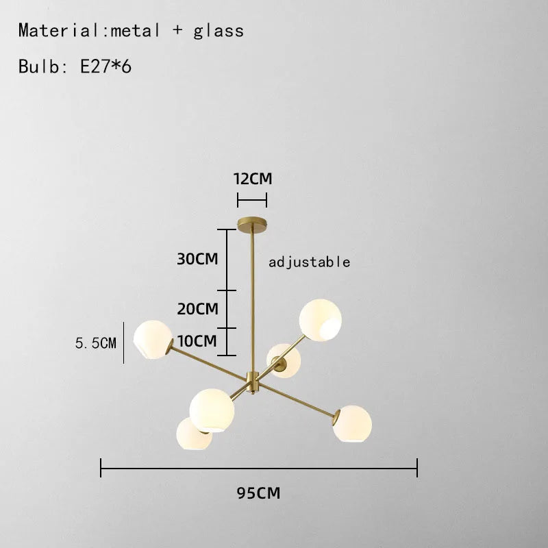 DecorBites™ Glass Chandelier with Metal Frame for Parlor, Dining Room, and Bedroom Lighting