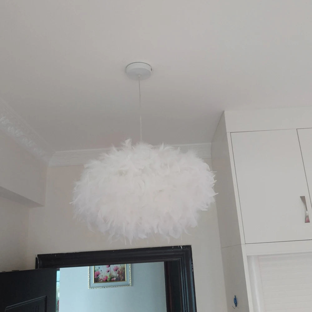 White Feather Pendant Light With Metal Frame