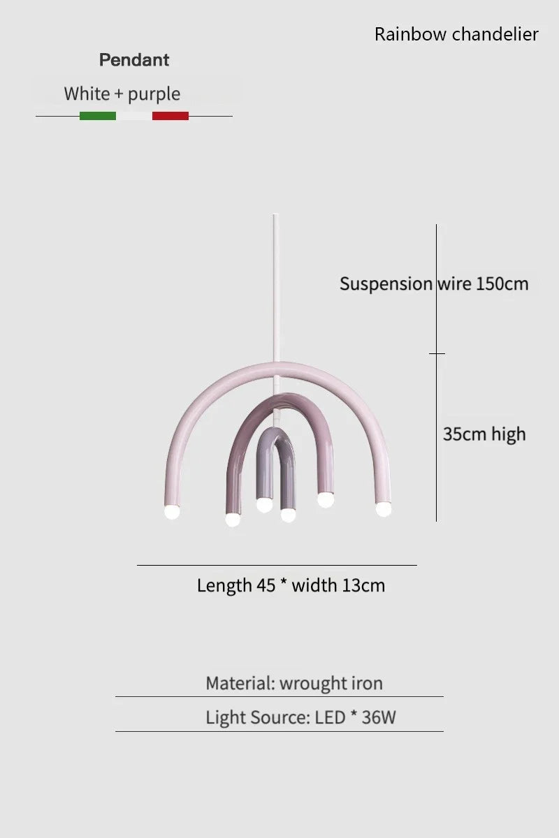 Italian Rainbow U-Shaped Pendant Light in Cream Aluminum