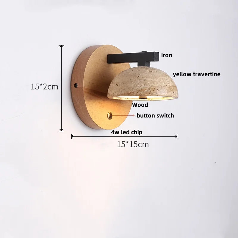 DecorBites™ Black Iron LED Wall Light Fixture Coffee Nordic Modern Natural Wood Bedside Lamp