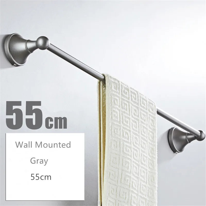 DecorBites™ Gray Bathroom Accessories Set: Towel Rack, Toilet Brush Holder, Shelf, Soap Dish