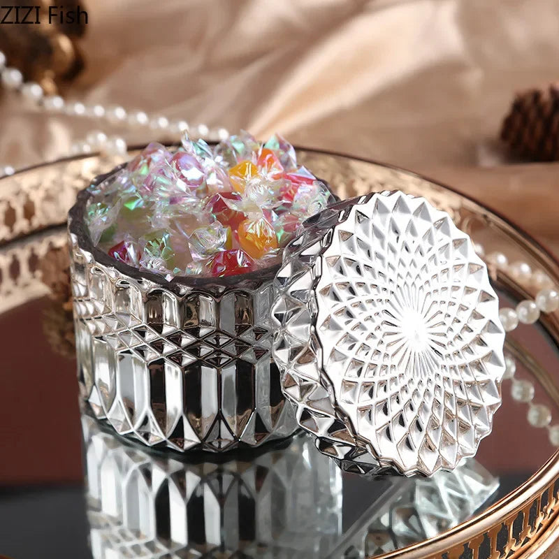 DecorBites™ Gilded Glass Storage Jar with Lid for Candy, Jewelry, and Cosmetics