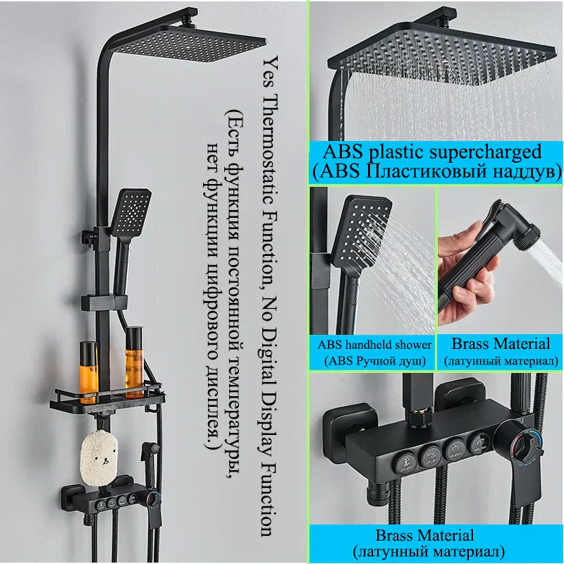 DecorBites™ Digital Display Thermostatic Shower Faucet Set Rainfall Shower Mixer