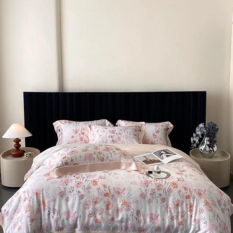 DecorBites™ Eucalyptus Fiber Flowers Print Bedding Set - Soft Silky Cool Feel