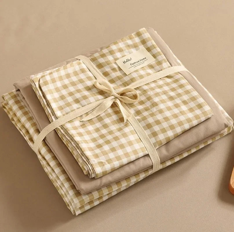 Parure de lit DecorBites™ à imprimé quadrillé japonais en coton lavé pour le confort estival