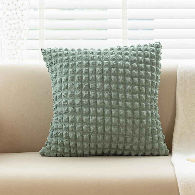 DecorBites™ Cream Style Elastic Puff Plaid Cushion Cover 45*45CM Home Decor