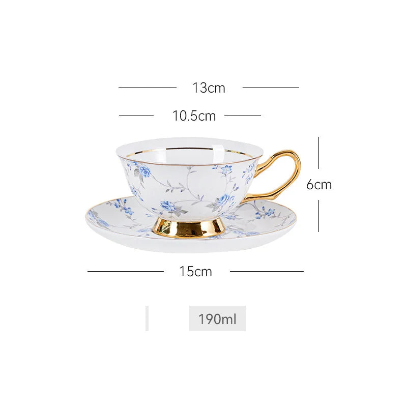 Ensemble Tasse et Soucoupe en Céramique Motif Fleurs Dorées DecorBites™ pour une Expérience Culinaire Élégante