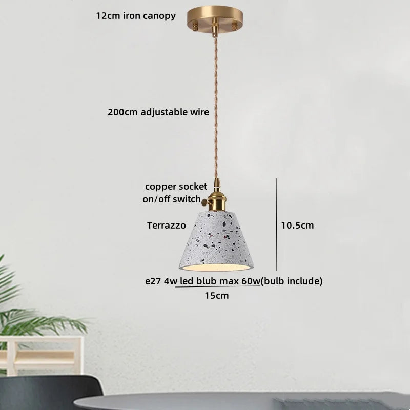 DecorBites™ Terrazzo Stone LED Pendant Lamp for Industrial Loft, Bar, Coffee, Living Room.
