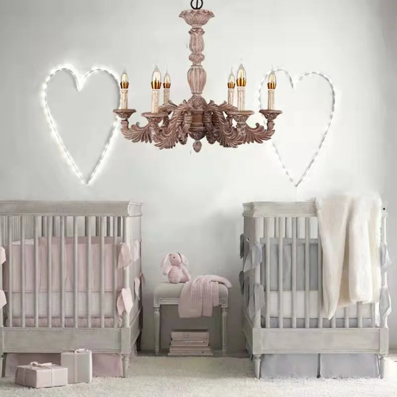 DecorBites™ Country French Solid Wood Chandelier for Bedroom, Dining Room, Living Room, and Study