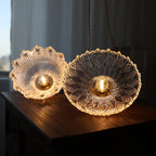 Korean Retro Glass Pendant Light With Wood Accent