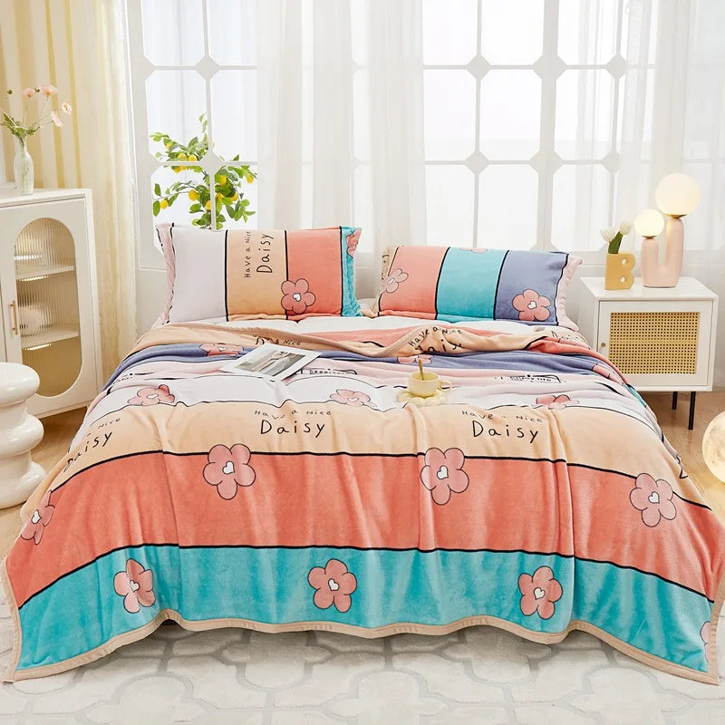 DecorBites™ Cozy Flannel Plush Blanket - All Seasons Sofa Cover & Bed Sheet for Queen Double