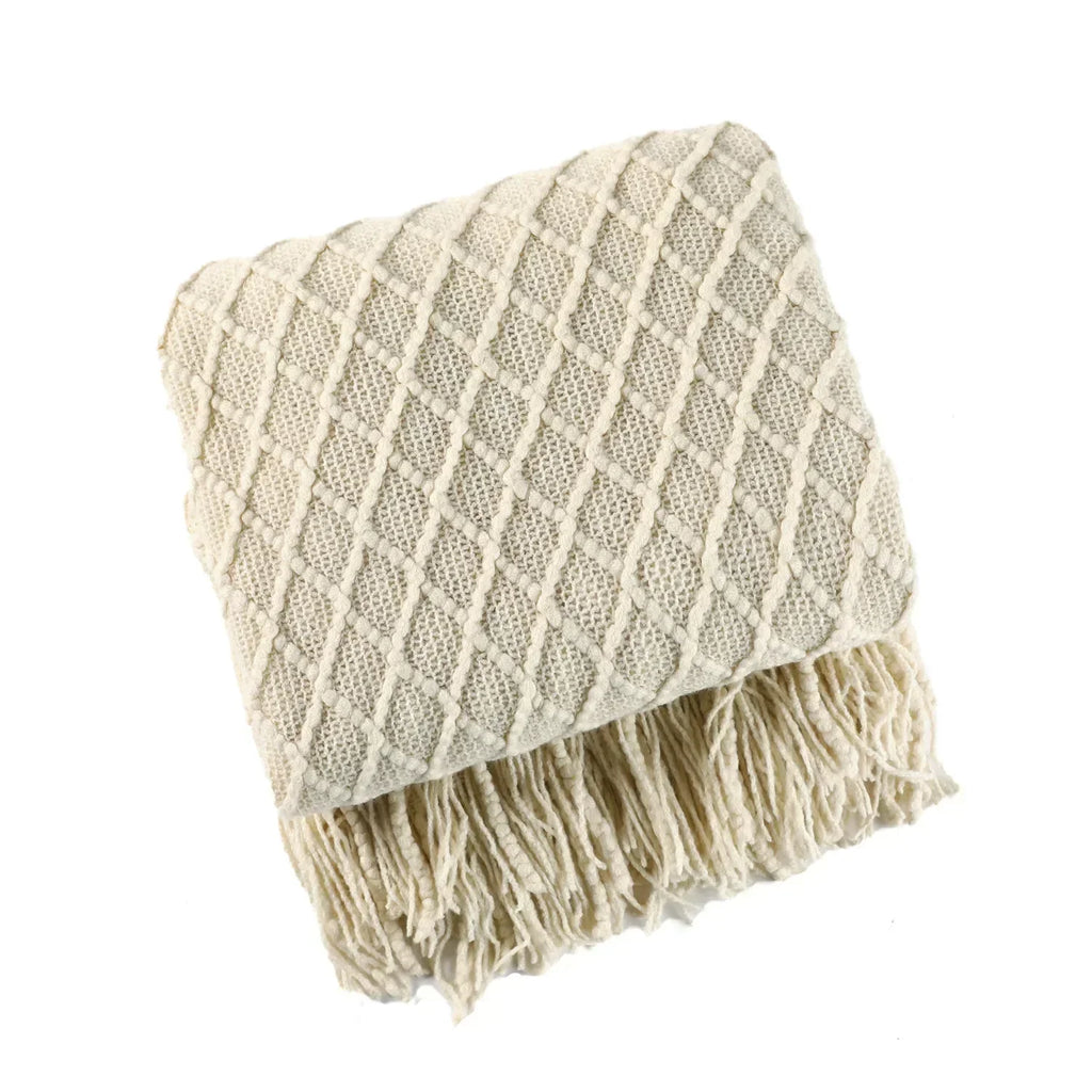 DecorBites™ Couverture en Laine Tricotée - Plaid Nordique Doux pour Canapé, Lit ou Bureau