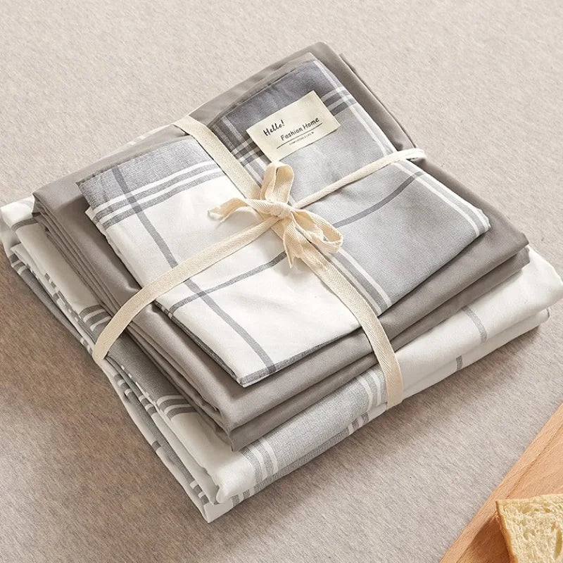 طقم مفروشات سرير قطني بطبعة شبكية يابانية من DecorBites™ مقاس كوين/كينغ لنوم مريح