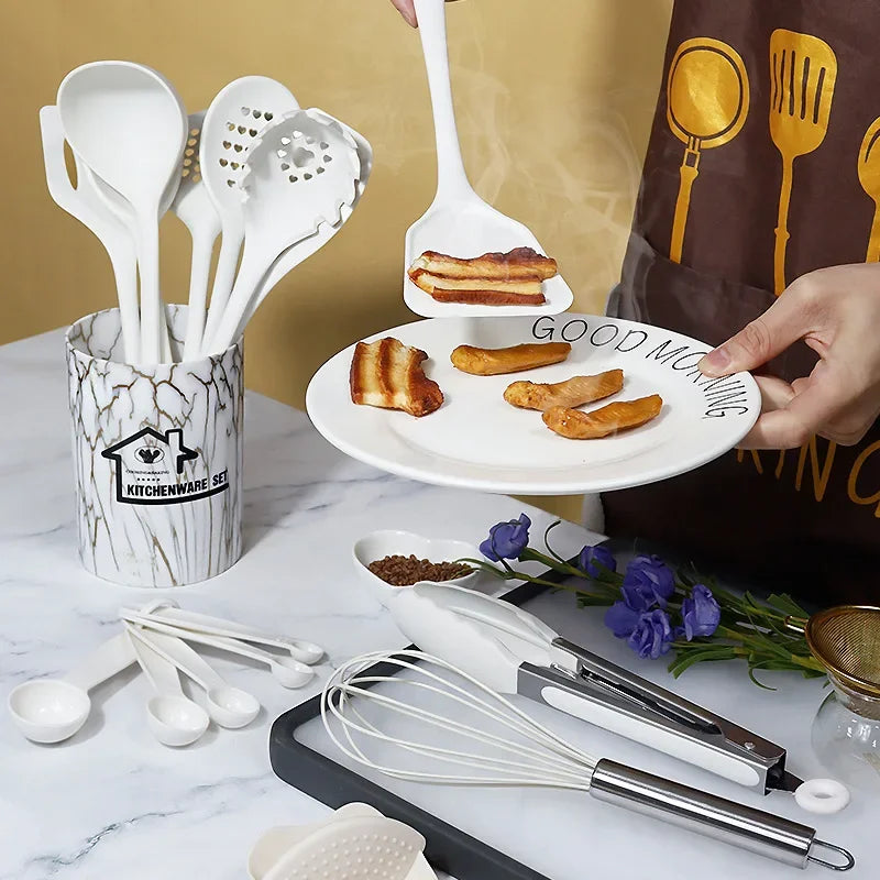 DecorBites™ 18Pcs Silicone Kitchen Utensils Turner Spatula Measuring Spoon Cooking Tool Set