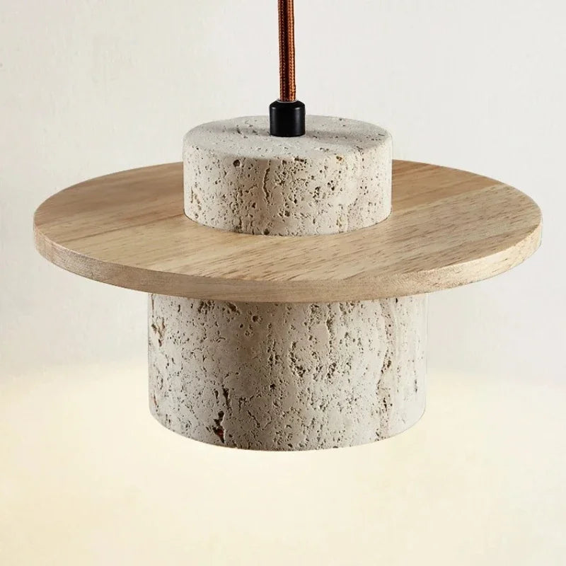 Japanese Stone and Wood Cream Pendant Light