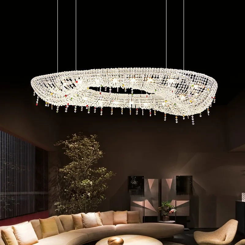 DecorBites™ Crystal Oval Chandelier with LED Lights for Modern Luxury Living Spaces