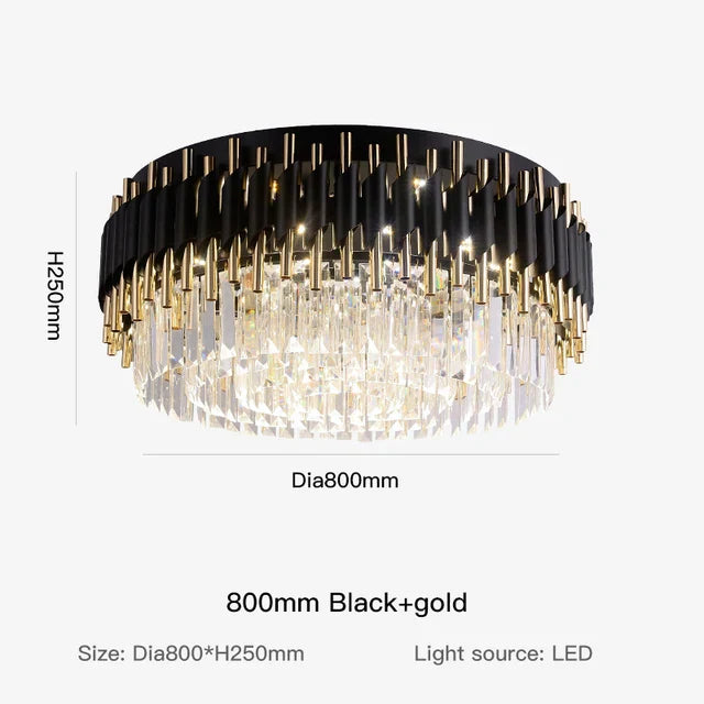 ثريا سقف كريستال ذهبية وسوداء DecorBites™ - مصباح قلادة LED دائري لإضاءة غرفة المعيشة