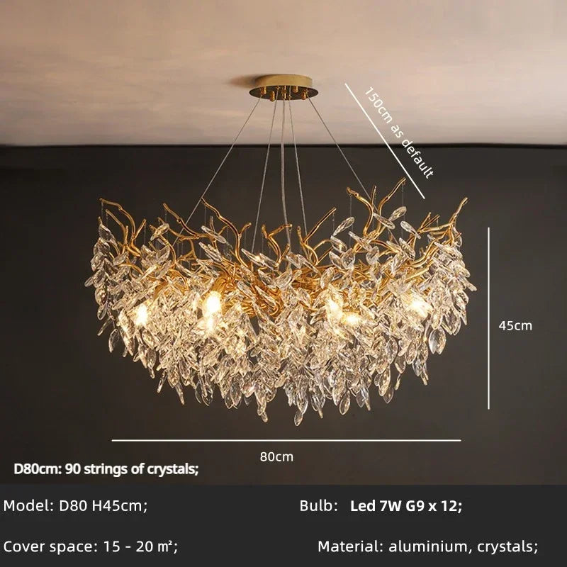 DecorBites™ Crystal LED Pendant Lights Gold Dining Room Branch Chandelier