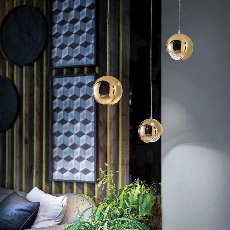 DecorBites™ مصباح LED متدلي بكرة كروم ذهبية للمطبخ، غرفة النوم، غرفة الطعام