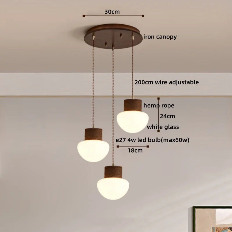 مصباح معلق DecorBites™ LED بحبل القنب - مصباح معلق زجاجي بتصميم نورديك لديكور المنزل