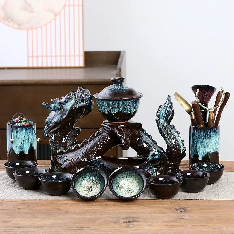 DecorBites™ Dragon Teapot Set | Semi-Automatic Tea Set | Magnetic Rotating Water-Conducting Tea Set