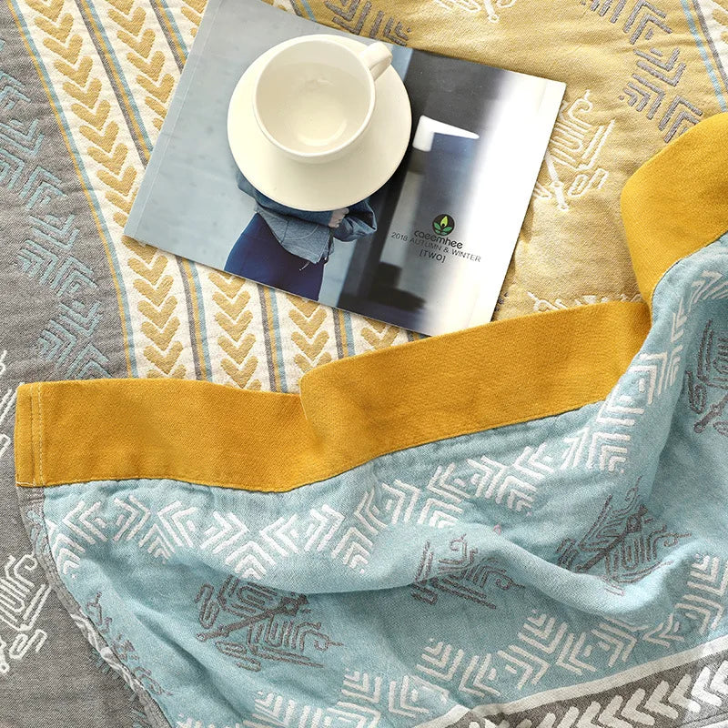 DecorBites™ 100% Cotton Stripe Gauze Towel Quilt - Double/Single - Summer Cool Sheet, Air Conditioning Blanket - Perfect for Travel & Home