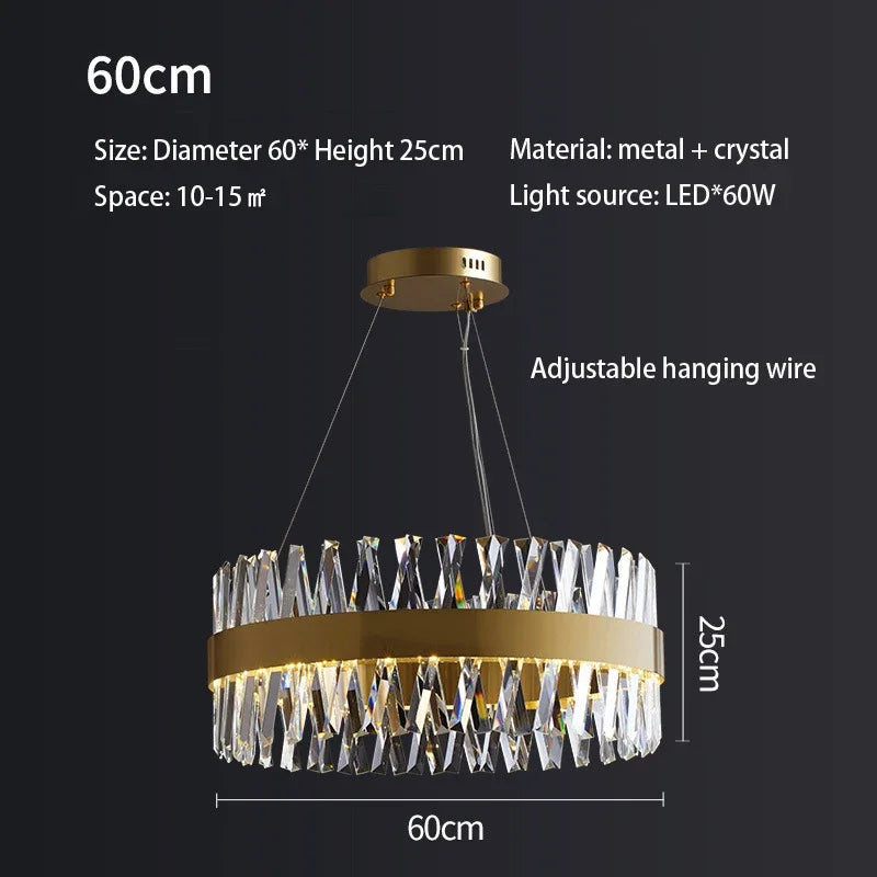 DecorBites™ Brushed Gold Rings Crystal Chandelier Ceiling Lamp
