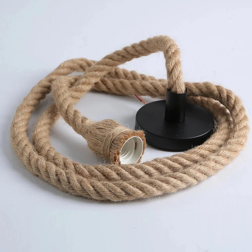 Vintage Hemp Rope Pendant Light With E27 Socket