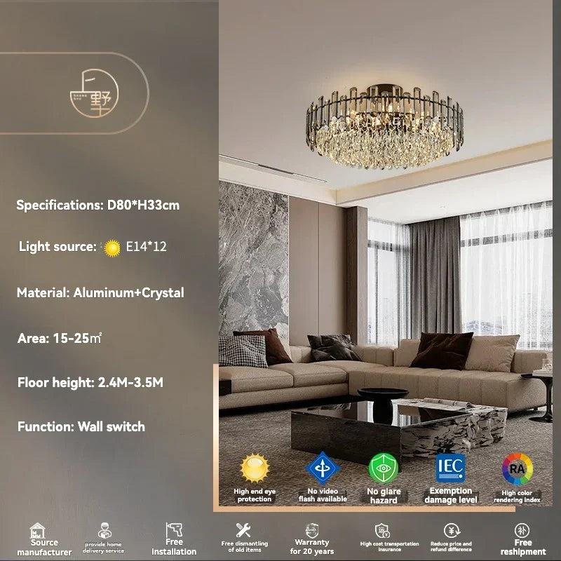 نجفة سقف كريستال ذهبية من DecorBites™: إضاءة LED متدلية عصرية فاخرة لديكور المنزل
