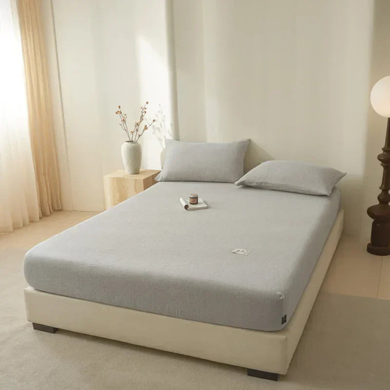 DecorBites™ Cotton Fitted Sheet: Wrinkled Yarn, Nordic Comfort, All Seasons Bed Cover