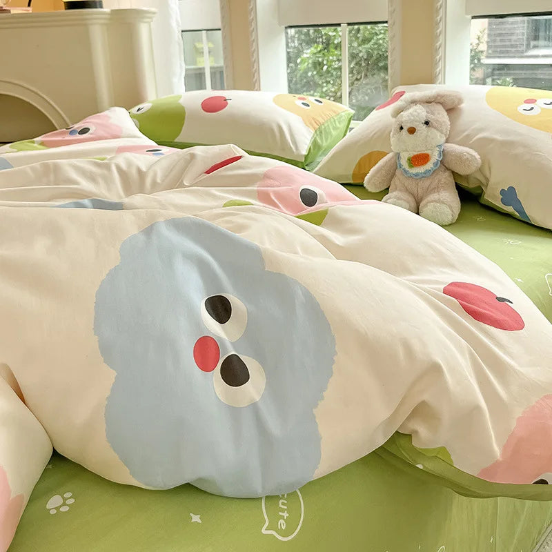 DecorBites™ Grid Print Cotton Bedding Set for Single Double Beds